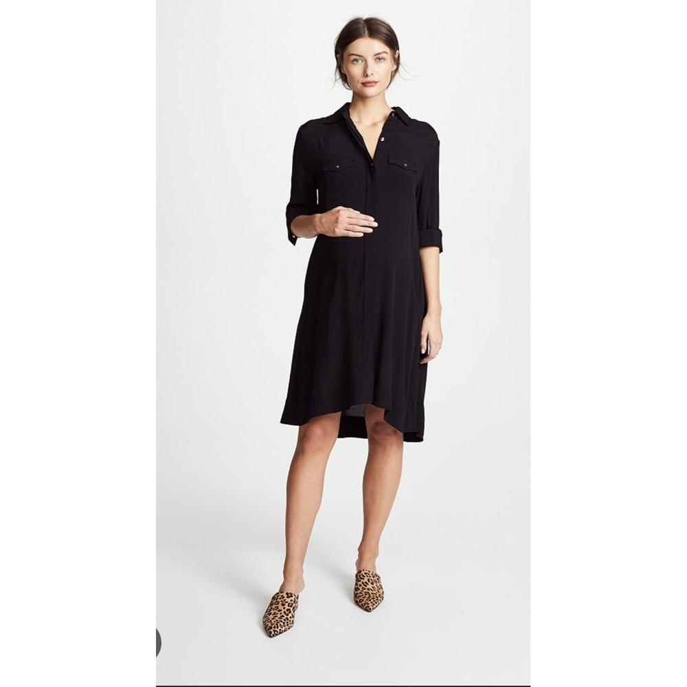 HATCH Collection The Safari Dress Black Maternity Shirt Dress One Size O/S
